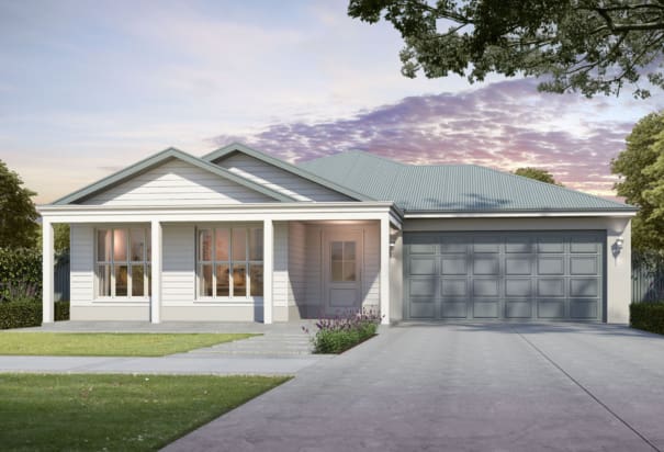 Traditional house, white siding, pitched roof, large front porch | Davis Sanders