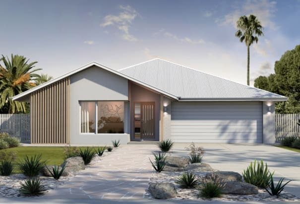 Modern rendered house, timber screen, white roof, desert landscaping | Davis Sanders